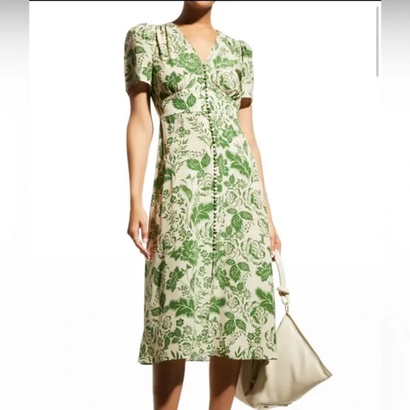 NWOT Hunter Bell Green and Cream Floral Midi Dress - Picture 3 of 3